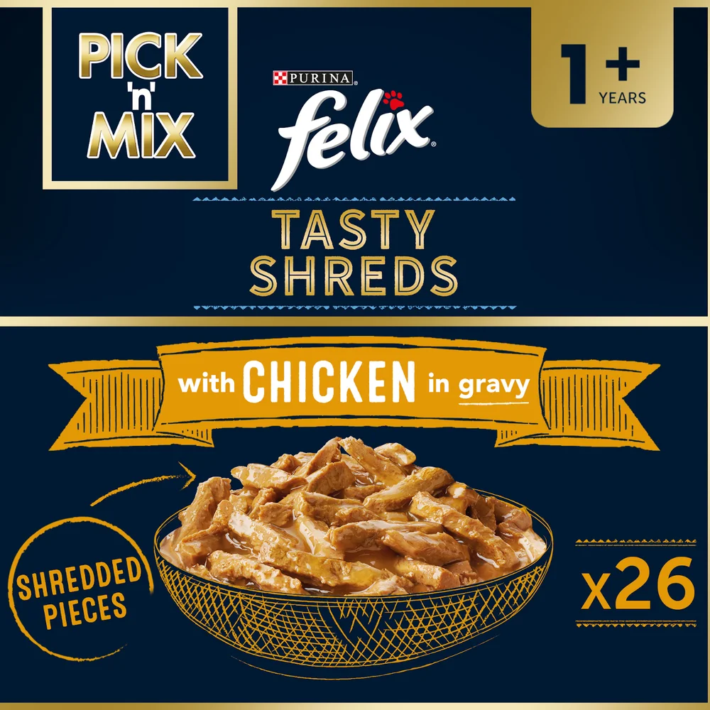 Felix Tasty Shreds Adult Wet Cat Food with Chicken in Gravy 26x80g Image 1