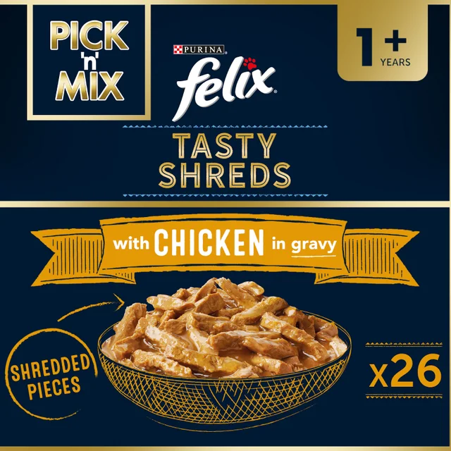 Felix Tasty Shreds Adult Wet Cat Food with Chicken in Gravy 26x80g