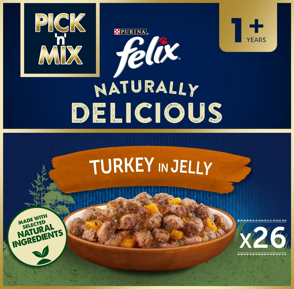 Felix Naturally Delicious Adult Wet Cat Food with Turkey in Jelly 26x80g Image 1