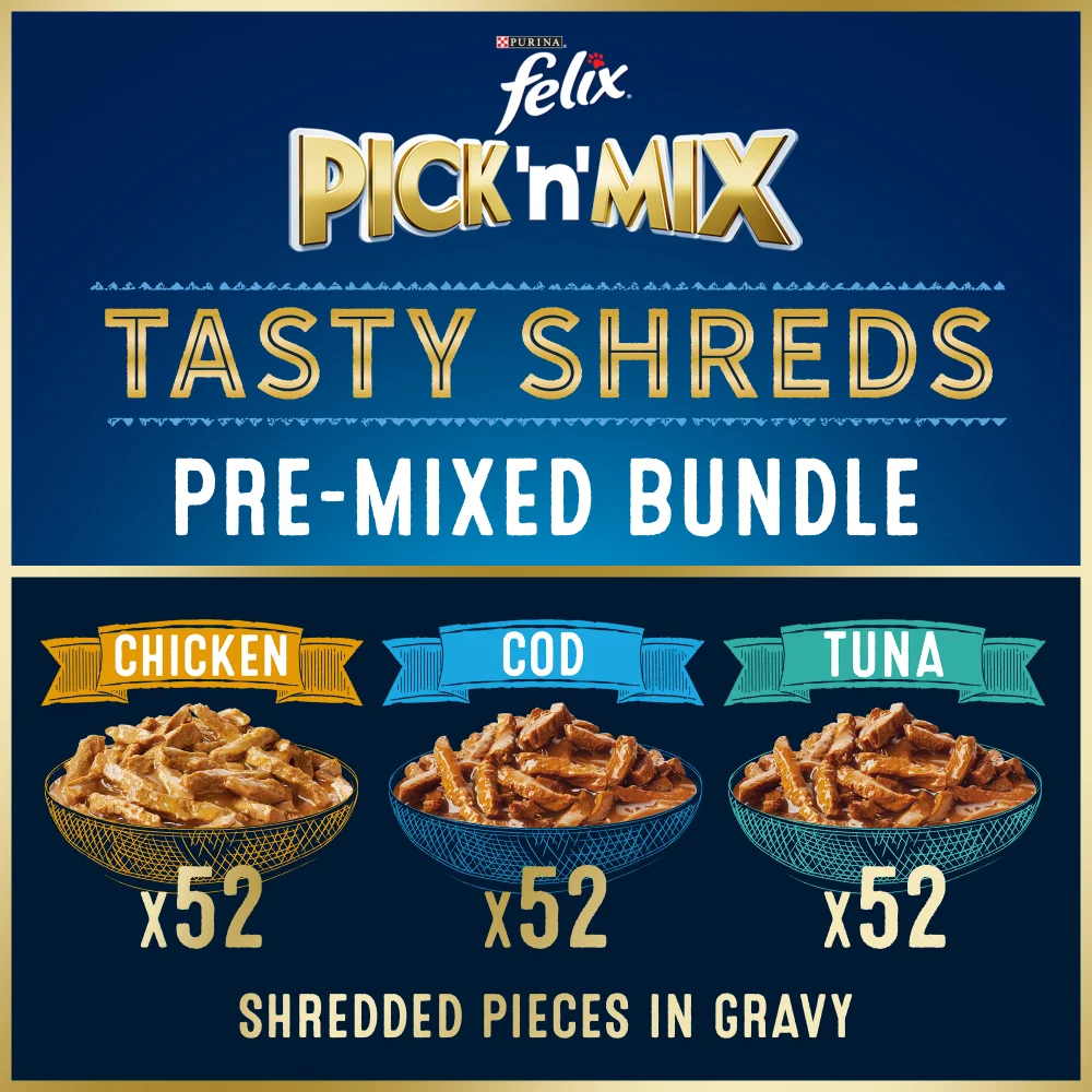 Felix Pre-Mixed Bundle Adult Wet Cat Food Tasty Shreds 156x80g Image 1