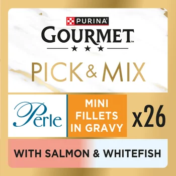 GOURMET Perle Mini Fillets in Gravy with Salmon & White Fish Adult Wet Cat Food 26x85g