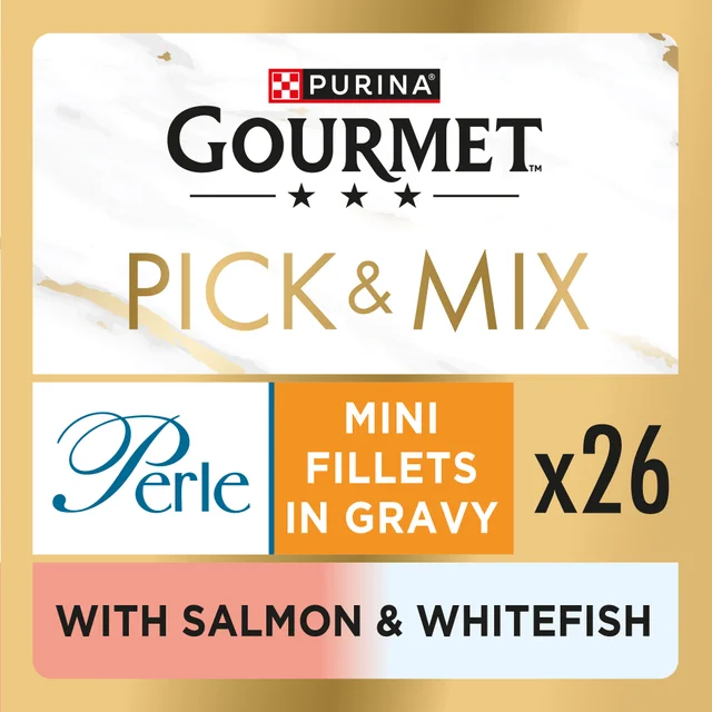 GOURMET Perle Mini Fillets in Gravy with Salmon & White Fish Adult Wet Cat Food 26x85g