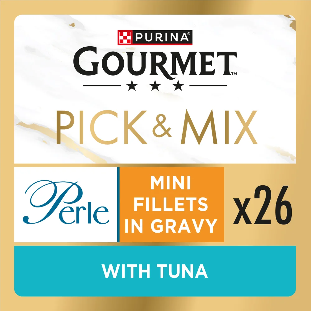 GOURMET Perle Mini Fillets in Gravy with Tuna Adult Wet Cat Food 26x85g Image 1