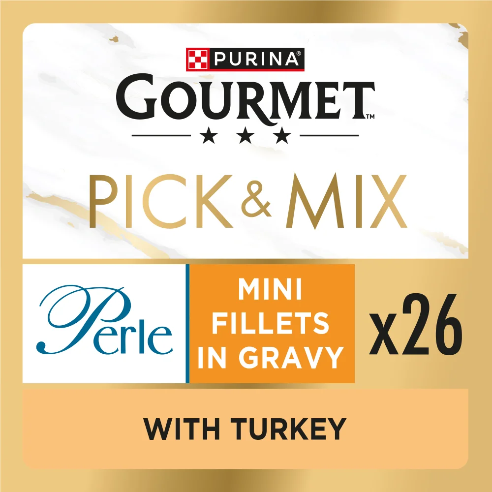 GOURMET Perle Mini Fillets in Gravy with Turkey Adult Wet Cat Food 26x85g Image 1