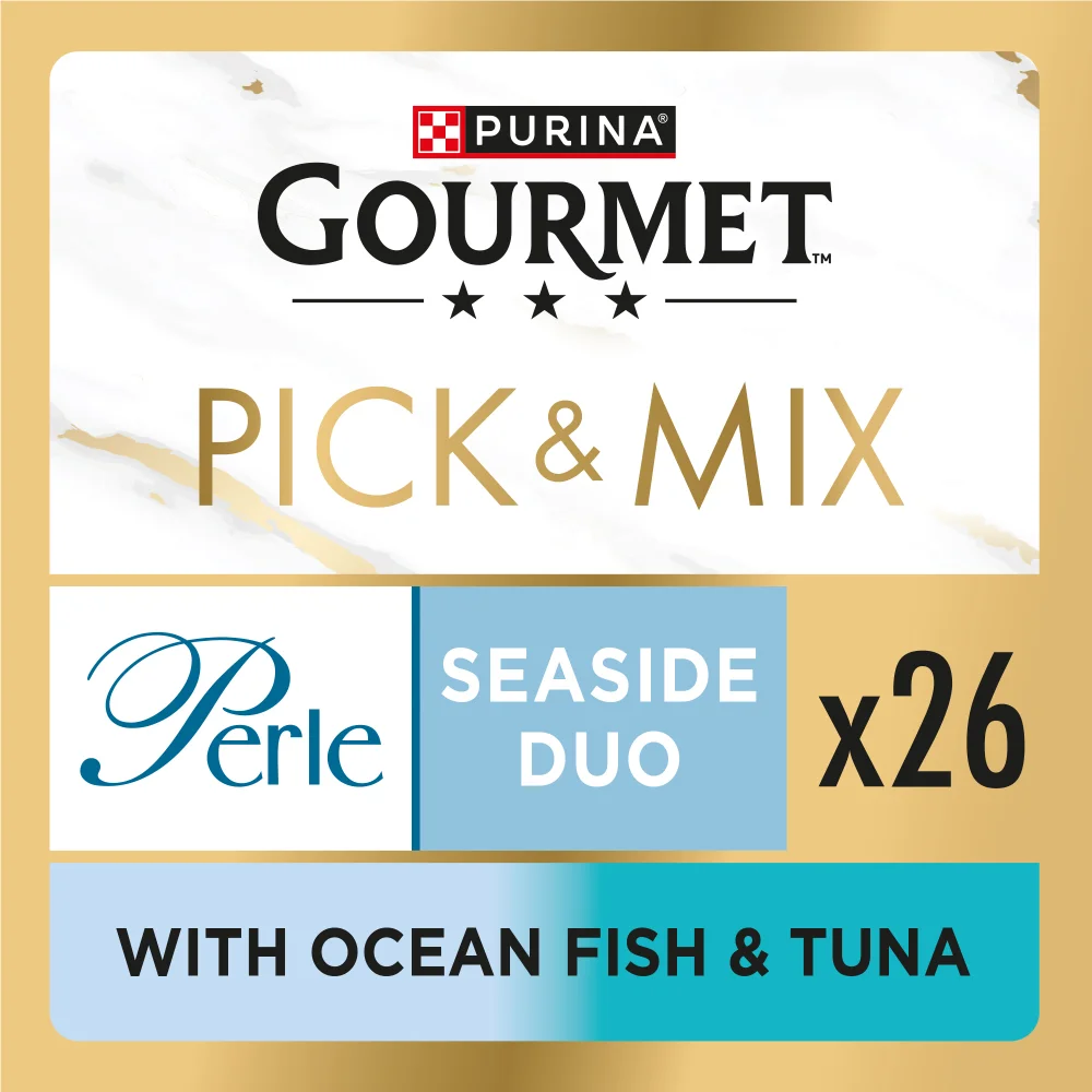 GOURMET Perle Seaside Duo in Gravy with Ocean Fish & Tuna Adult Wet Cat Food 26x85g Image 1