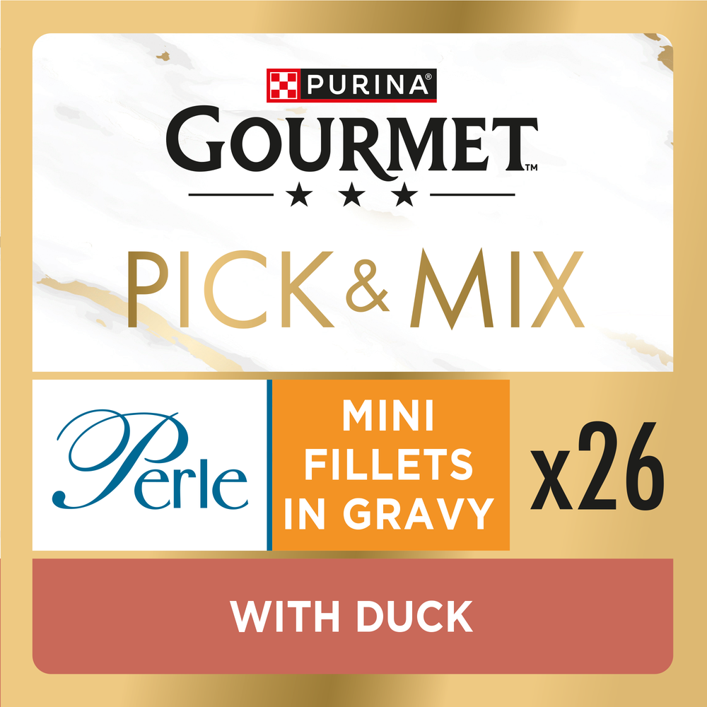 GOURMET Perle Mini Fillets in Gravy with Duck Adult Wet Cat Food 26x85g Image 1