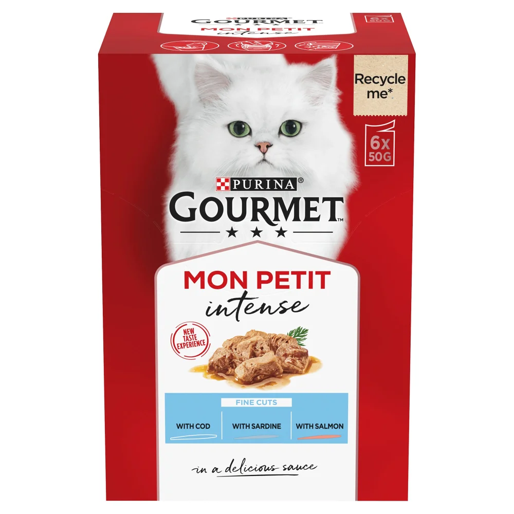 GOURMET Mon Petit Intense Fish Variety with Cod, Sardine & Salmon Adult Wet Cat Food 6x50g Image 1