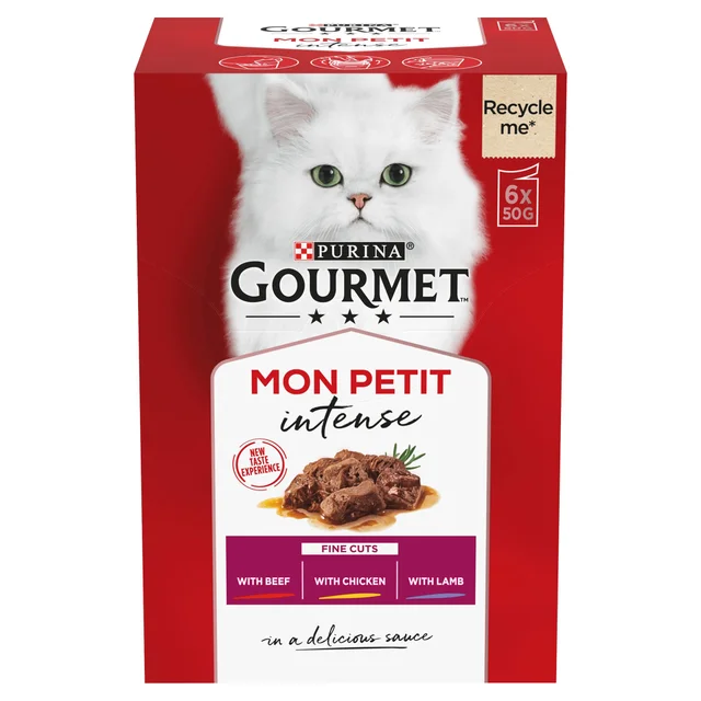 GOURMET Mon Petit Intense Meaty Variety with Beef, Chicken & Lamb Adult Wet Cat Food 6x50g