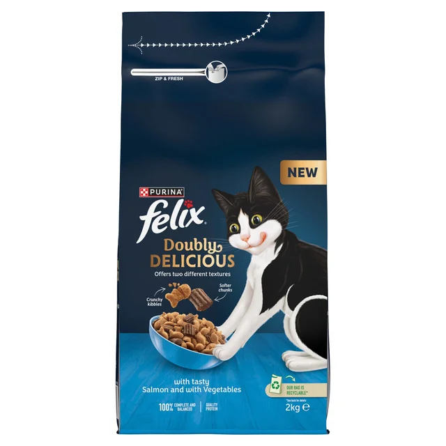 Felix Doubly Delicious Salmon & Vegetables Adult Dry Cat Food 2kg