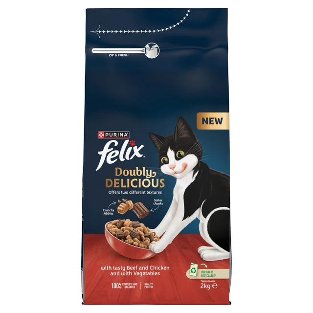 Felix Doubly Delicious Beef, Chicken & Vegetables Adult Dry Cat Food 2kg