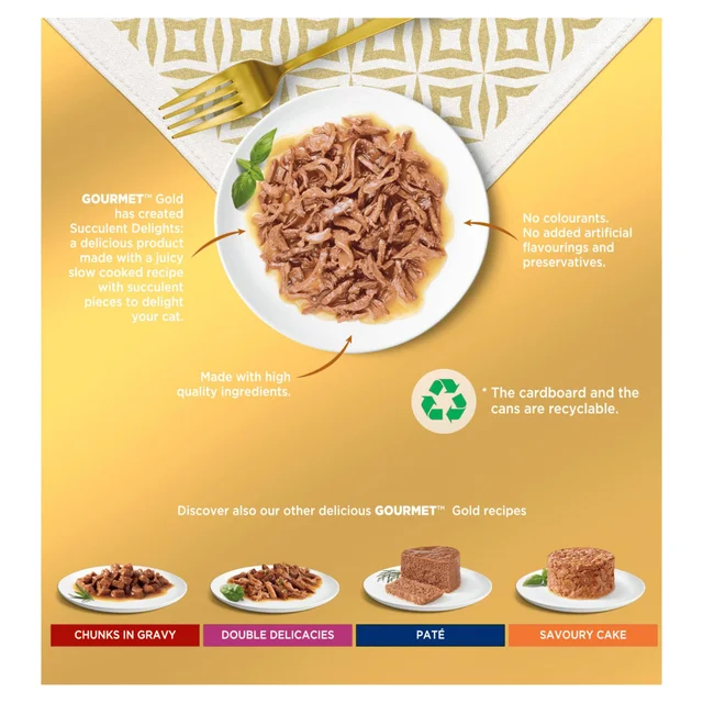 GOURMET Gold Succulent Delights with Chicken, Salmon, Beef & Ocean Fish Wet Cat Food 8x85g