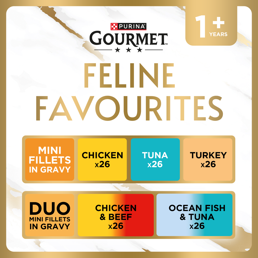 GOURMET Perle Feline Favourite's in Gravy Pre-Mixed Bundle Adult Wet Cat Food 130x85g Image 1