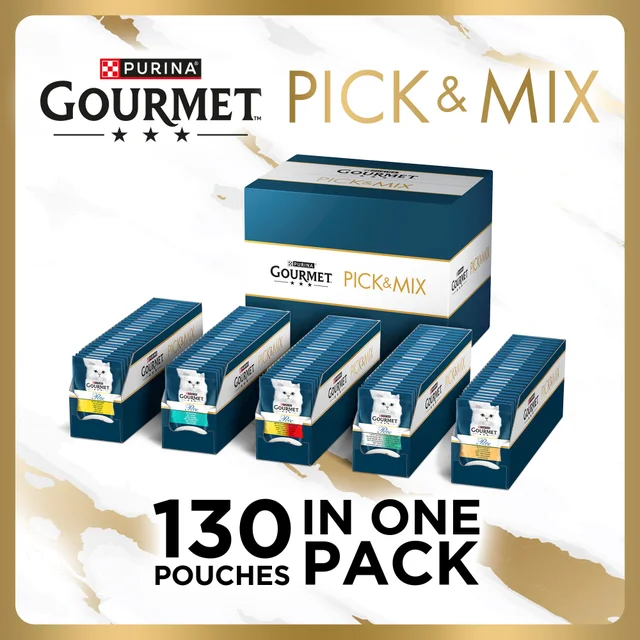 GOURMET Perle Feline Favourite's in Gravy Pre-Mixed Bundle Adult Wet Cat Food 130x85g
