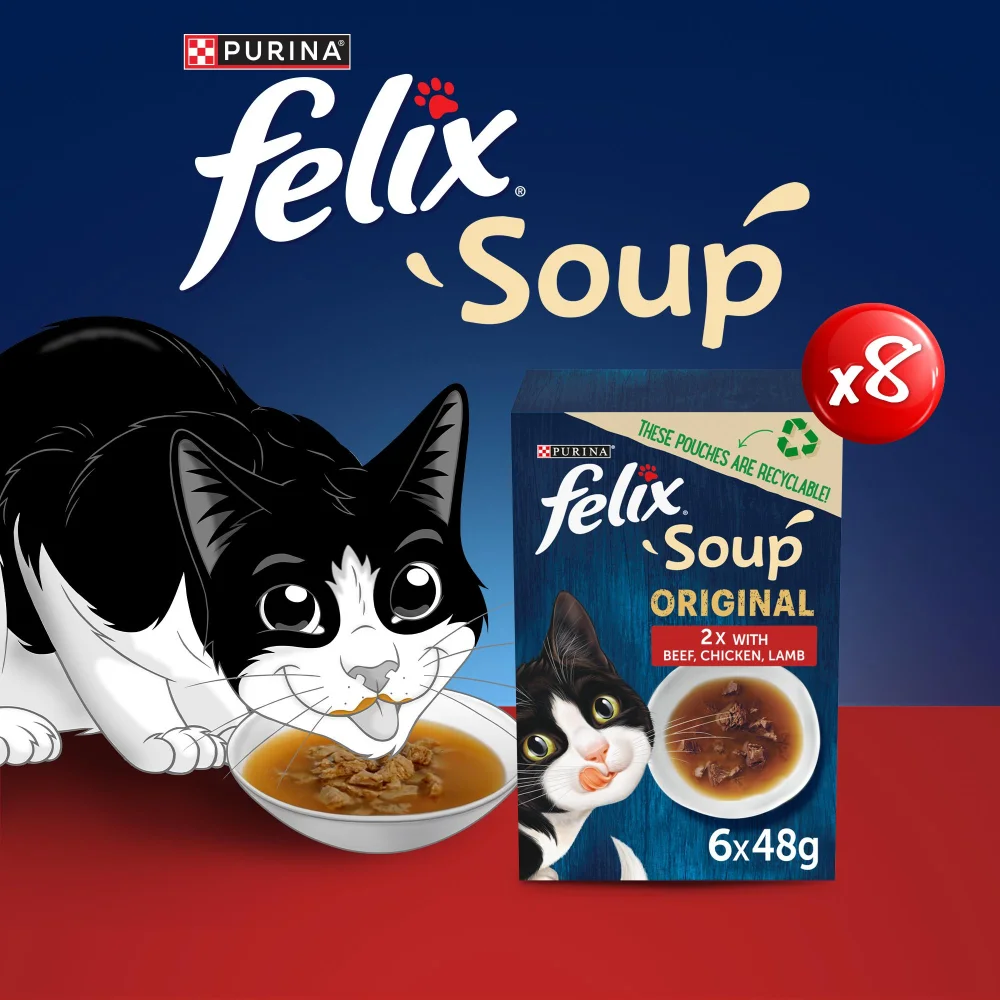 Felix Soup Farm Selection with Chicken, Beef & Lamb Adult Wet Cat Food 48x48g Image 1