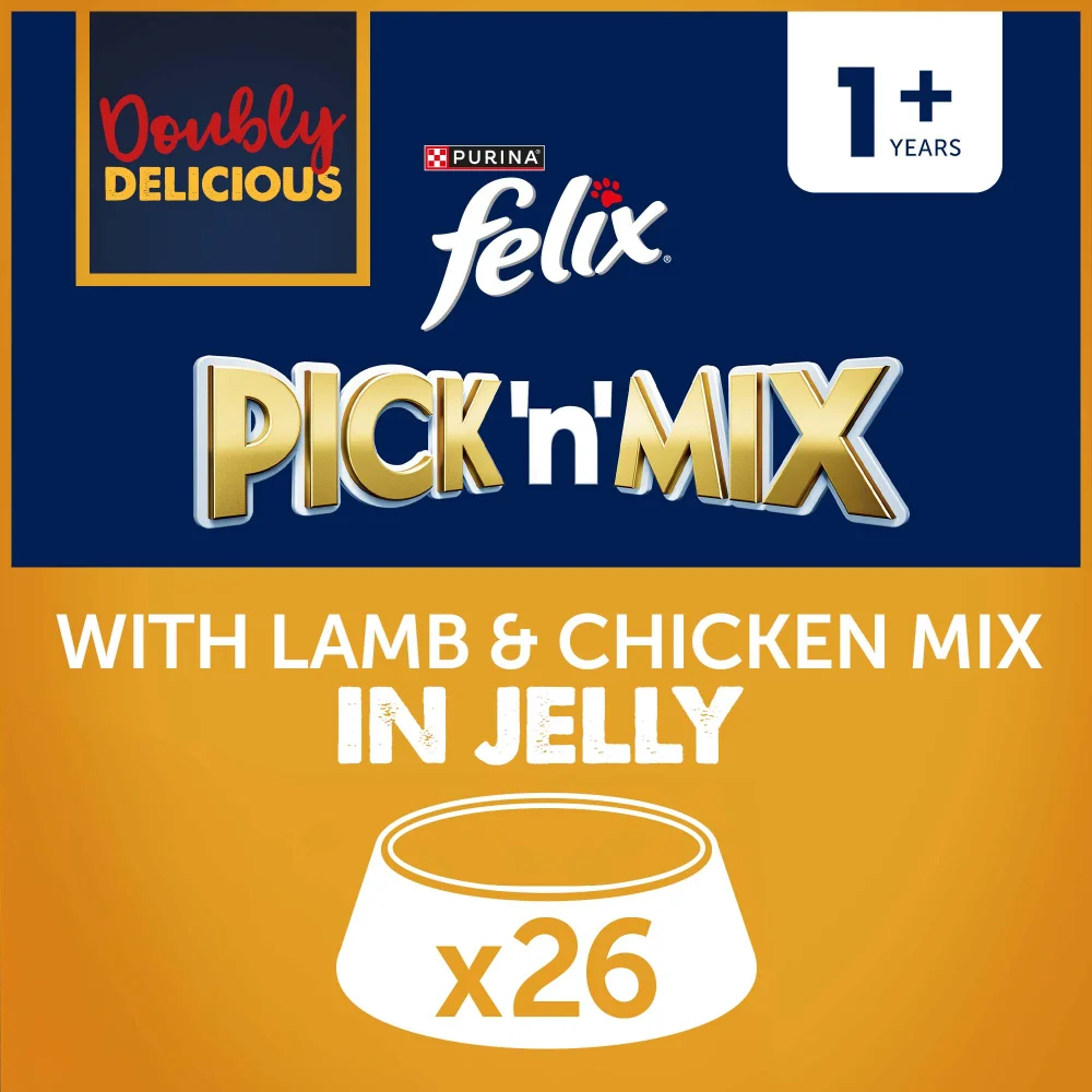 Felix Doubly Delicious Adult Wet Cat Food with Lamb & Chicken in Jelly 26x85g Image 1