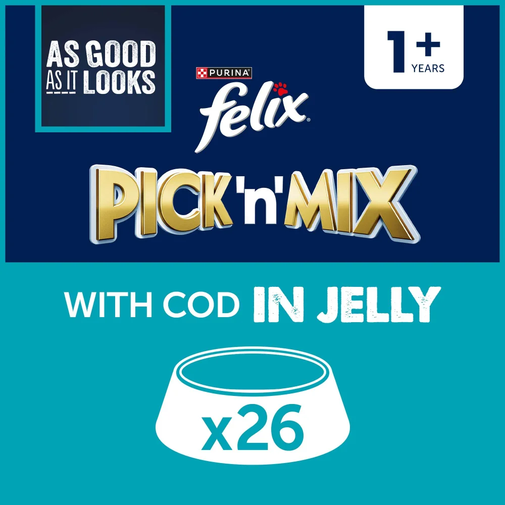 Felix As Good As It Looks Adult Wet Cat Food with Cod in Jelly 26x85g Image 1