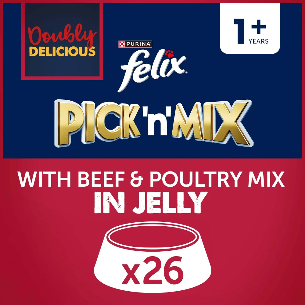 Felix Doubly Delicious Adult Wet Cat Food with Beef & Poultry in Jelly 26x85g Image 1