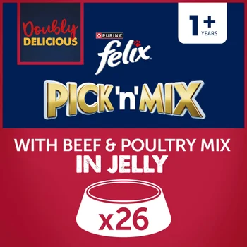 Felix Doubly Delicious Adult Wet Cat Food with Beef & Poultry in Jelly 26x85g