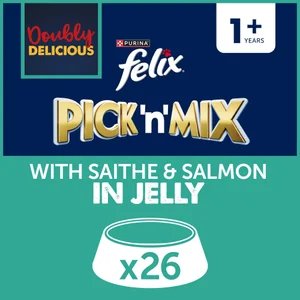 Felix Doubly Delicious Adult Wet Cat Food with Salmon & Saithe in Jelly 26x85g
