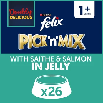 Felix Doubly Delicious Adult Wet Cat Food with Salmon & Saithe in Jelly 26x85g