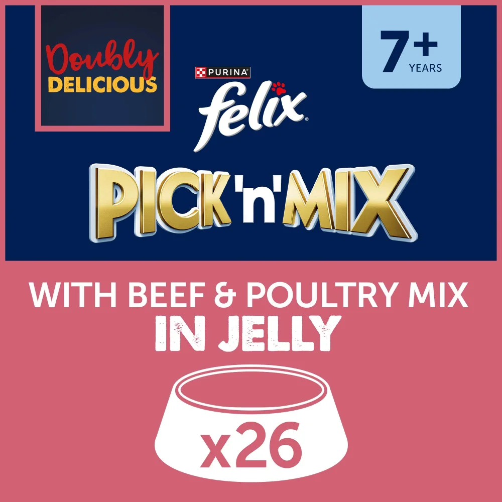 Felix Senior Doubly Delicious Wet Cat Food with Beef & Poultry in Jelly 26x85g Image 1