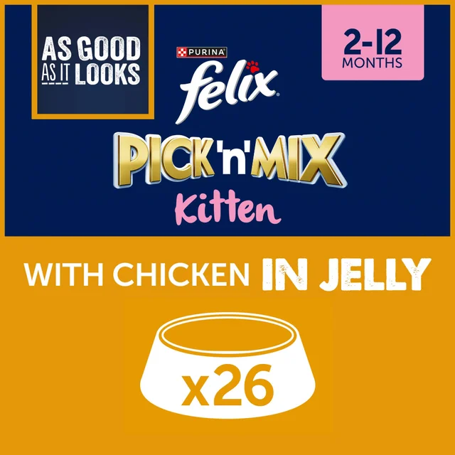Felix Kitten As Good As It Looks Wet Cat Food with Chicken in Jelly 26x85g