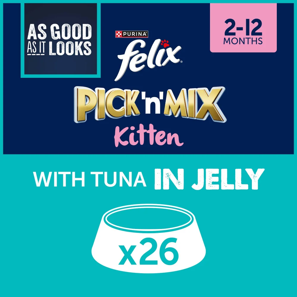 Felix Kitten As Good As It Looks Wet Cat Food with Tuna in Jelly 26x85g Image 1