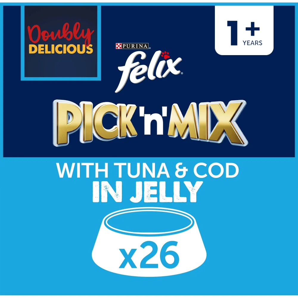 Felix Doubly Delicious Adult Wet Cat Food with Cod & Tuna in Jelly 26x85g Image 1
