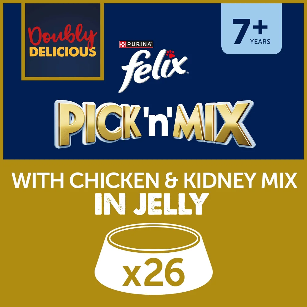 Felix Senior Doubly Delicious Wet Cat Food with Chicken & Kidney in Jelly 26x85g Image 1