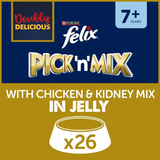 Felix Senior Doubly Delicious Wet Cat Food with Chicken & Kidney in Jelly 26x85g