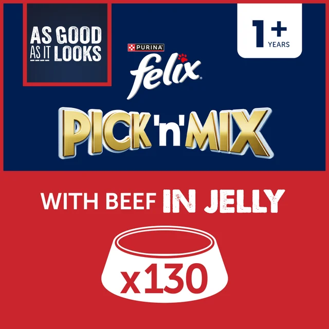 Felix As Good As Is Looks Adult Wet Cat Food with Beef in Jelly 130x85g