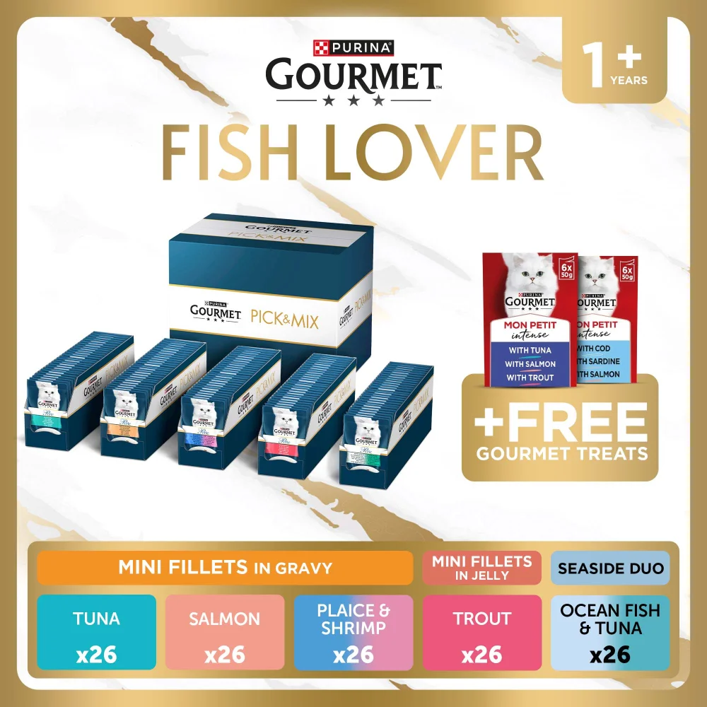 GOURMET Perle Fish Lover Pre-Mixed Bundle Adult Wet Cat Food 130x85g + 2 Side Dishes Image 1
