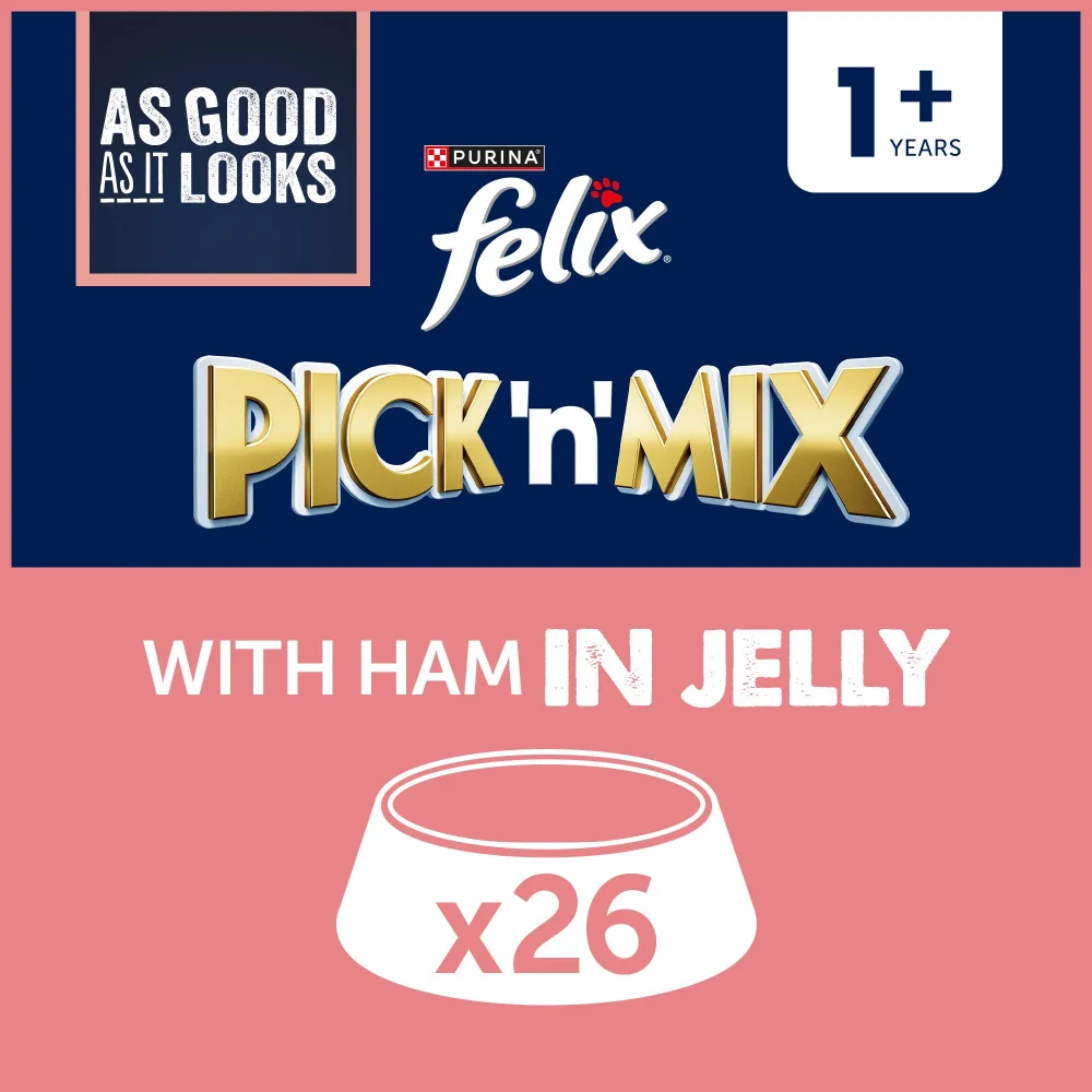 Felix As Good As It Looks Adult Wet Cat Food with Ham in Jelly 26x85g Image 1
