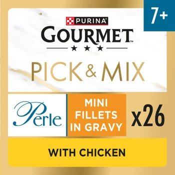 GOURMET Perle Senior 7+ Mini Fillets in Gravy with Chicken Wet Cat Food 26x85g
