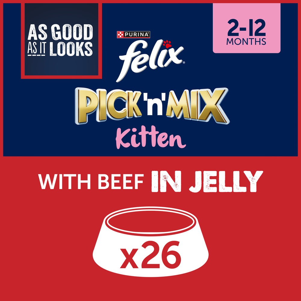 Felix Kitten As Good As It Looks Wet Cat Food with Beef in Jelly 26x85g Image 1
