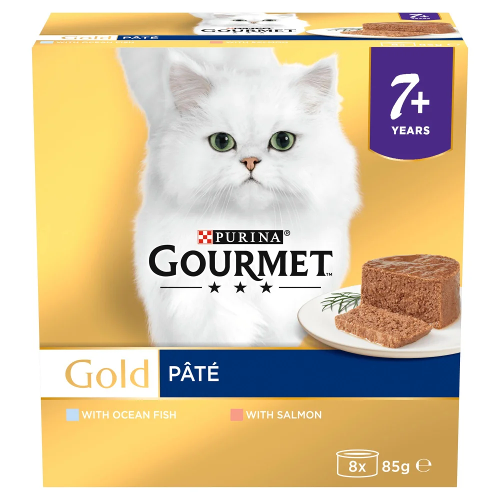 GOURMET Gold Senior Pate with Salmon, Ocean Fish Wet Cat Food Can 8x85g Image 1