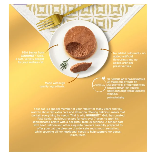 GOURMET Gold Senior Pate with Salmon, Ocean Fish Wet Cat Food Can 8x85g