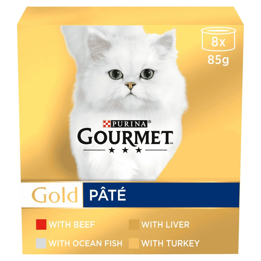 GOURMET Gold Pate with Ocean Fish, Beef, Liver , Turkey Wet Cat Food Can 8x85g Image 1
