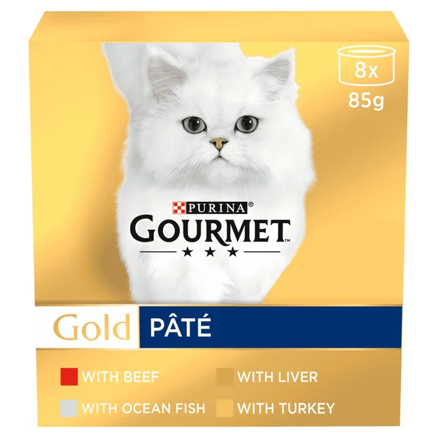GOURMET Gold Pate with Ocean Fish, Beef, Liver , Turkey Wet Cat Food Can 8x85g