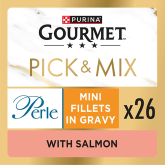 Gourmet pick and mix, perle, mini fillets in gravy, 26 pouches with salmon